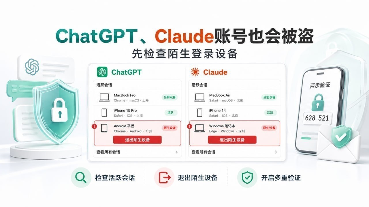 ChatGPT、Claude账号也会被盗,先检查陌生登录设备