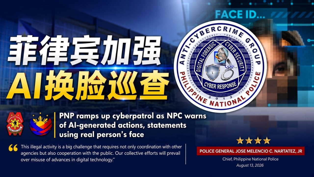菲律宾新闻 菲律宾警方加强AI“换脸”巡查,恶意制作和传播深度伪造内容都将被追查