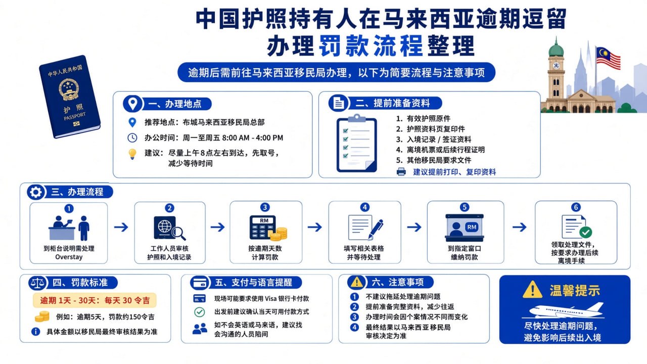 马来西亚中国护照逾期逗留:罚款办理流程整理