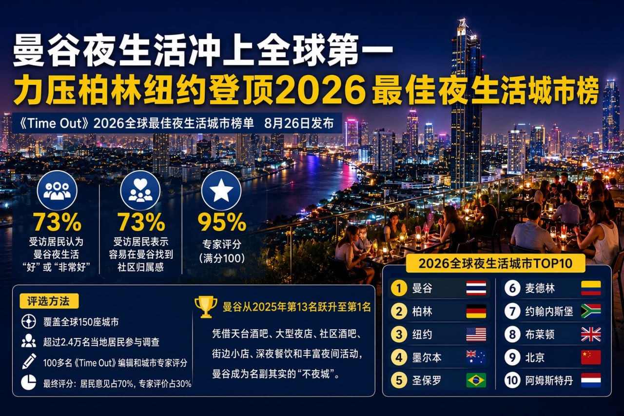 泰国新闻 曼谷夜生活冲上全球第一,力压柏林纽约登顶2026最佳夜生活城市榜