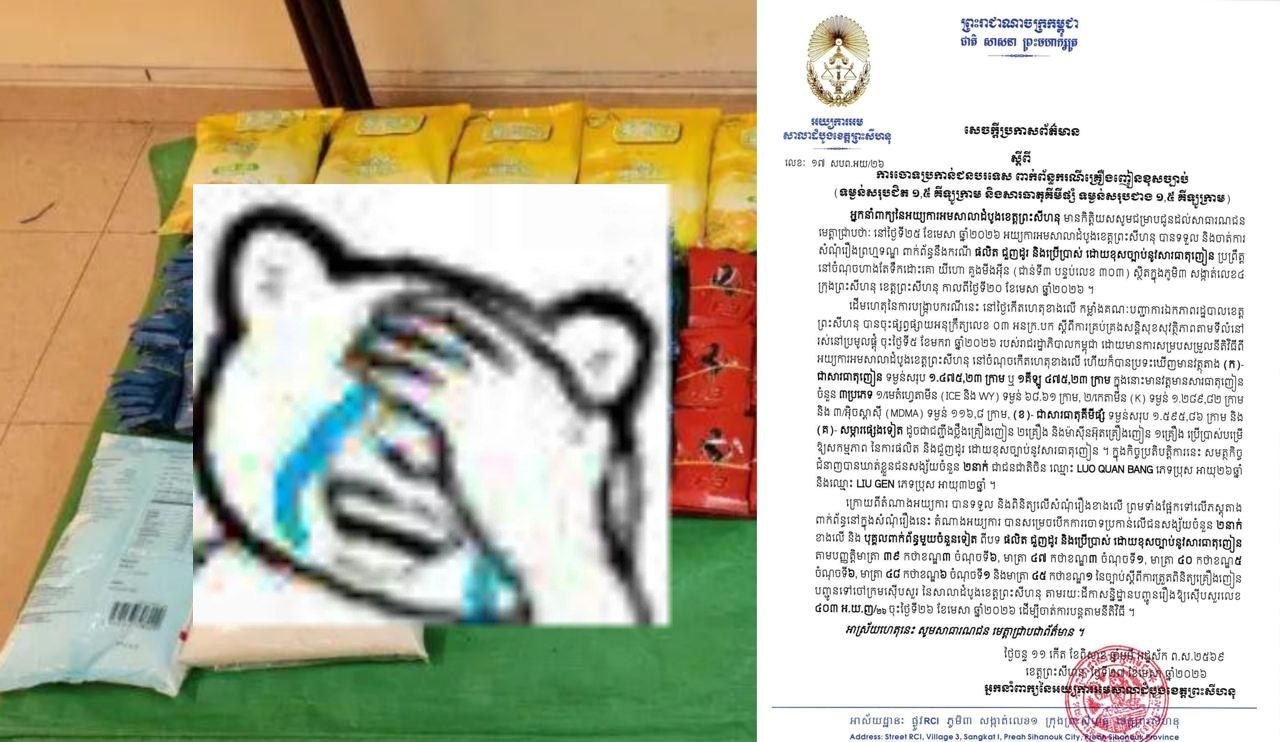 西港两名中国男子涉毒被起诉