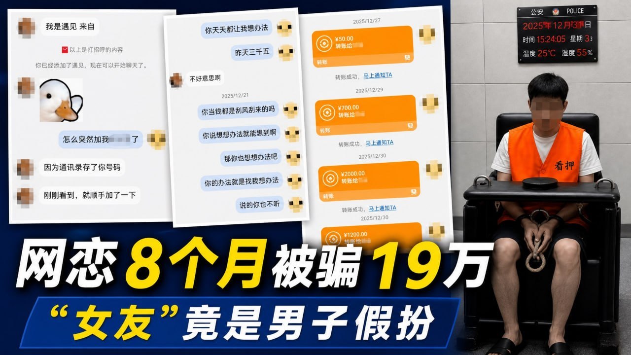安徽男子网恋8个月被骗19万元,“女友”竟是男的