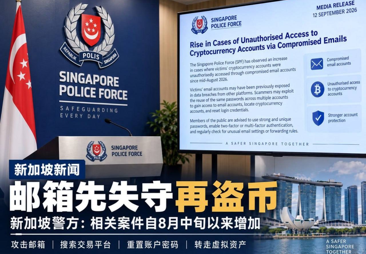 新加坡新闻 先黑邮箱再盗币,新加坡警方警告新型虚拟币盗号链