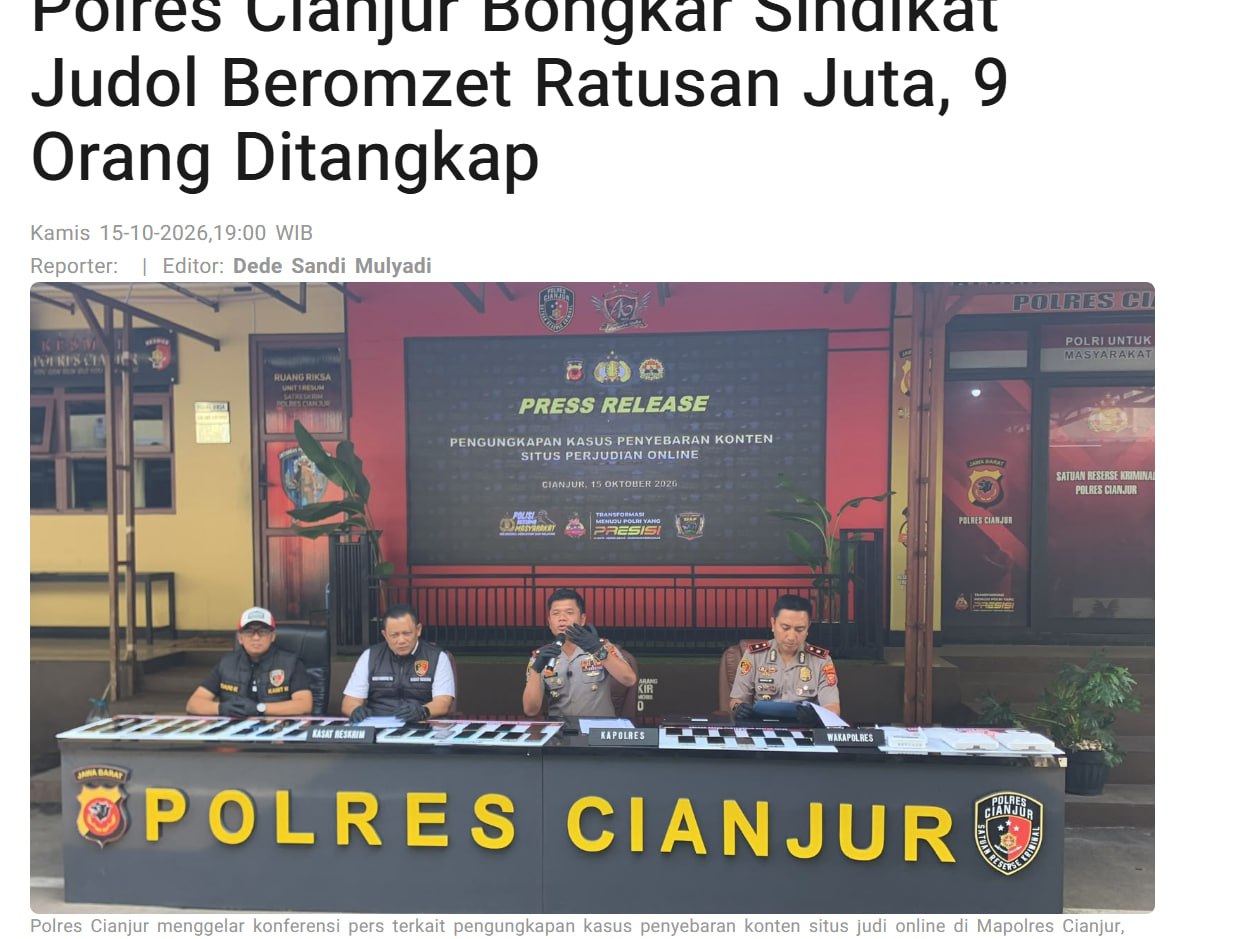 印尼资讯:西爪哇捣毁网络赌博窝点:9人被捕,多人曾在柬埔寨从业