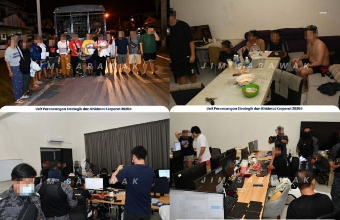 马来西亚资讯:古晋周边执法行动拘留74名外国人,两处场所涉网络诈骗,其中包括10名中国人