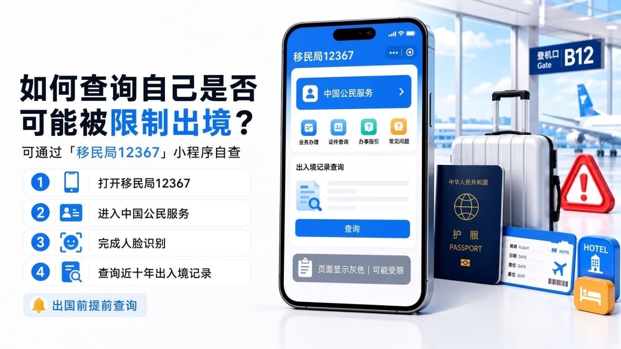 如何查询自己是否可能被限制出境?可通过“移民局12367”小程序自查