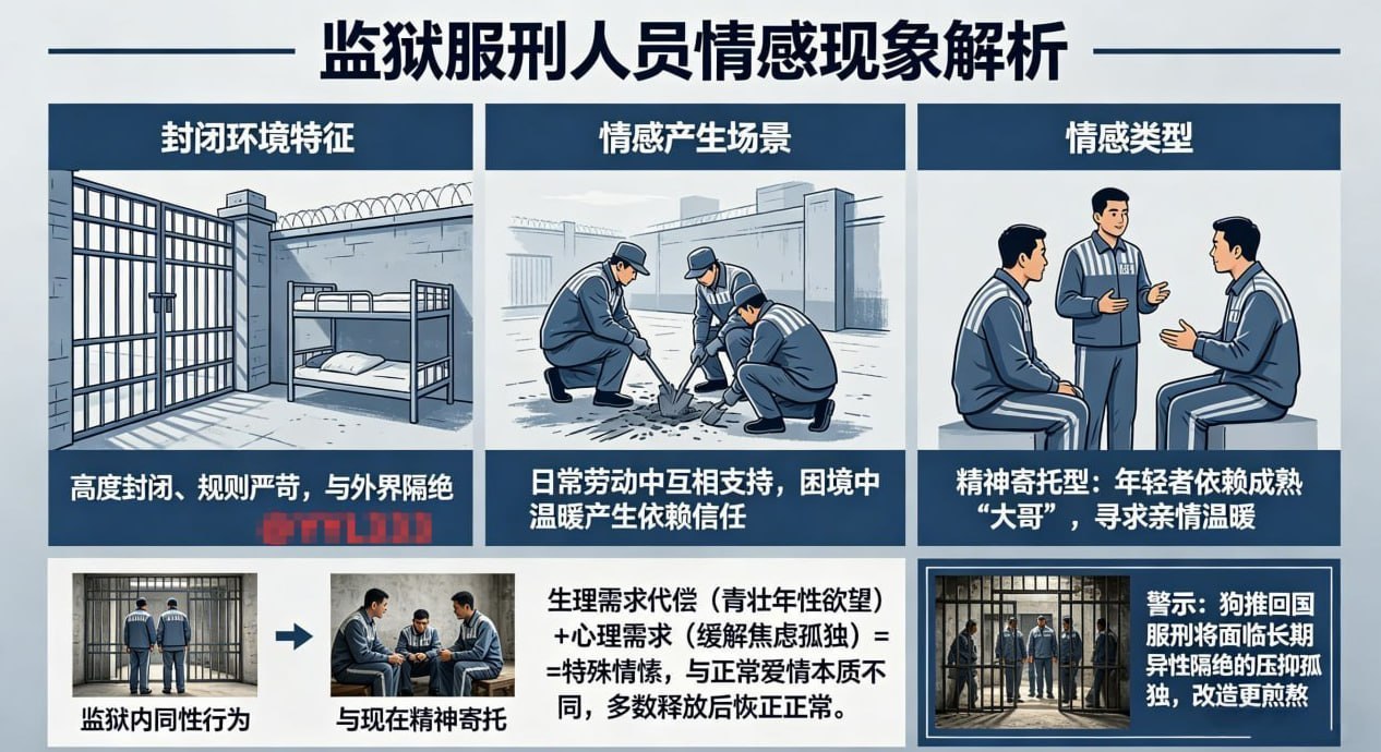 监狱里的服刑人员,长期接触不到异性,会互相产生情愫吗❓