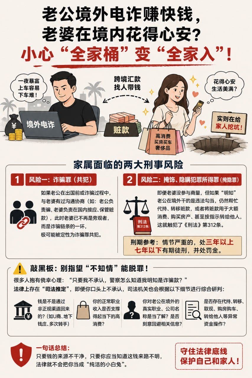 行业资讯:老公境外电诈赚快钱,老婆在境内花得心安?小心“全家桶”变“全家入”!