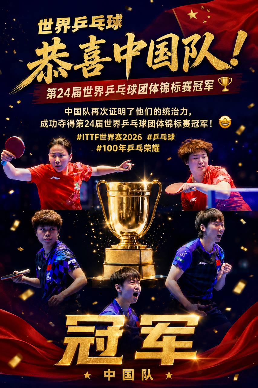 中国国乒女团伦敦夺冠啦!