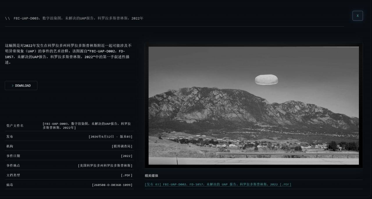 美再公布70多份UFO文件