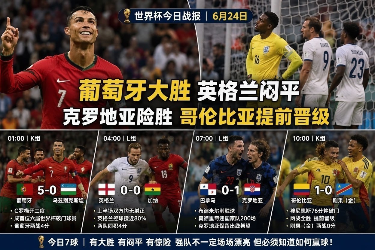 世界杯:战报:葡萄牙狂胜,英格兰闷平,克罗地亚惊险续命